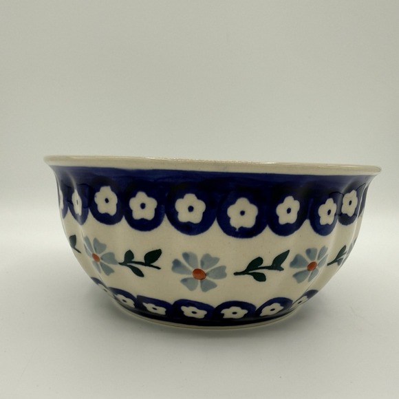 Manufaktura Other - Manufaktura Boleslawiec Polish Pottery Fluted Bowl Blue Daisy Pattern 6.75"